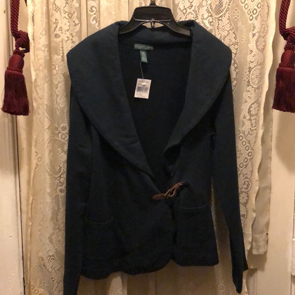 RALPH LAUREN(NWT)-NAVY COTTON LEATHER TOGGLE JKT - Picture 1 of 5
